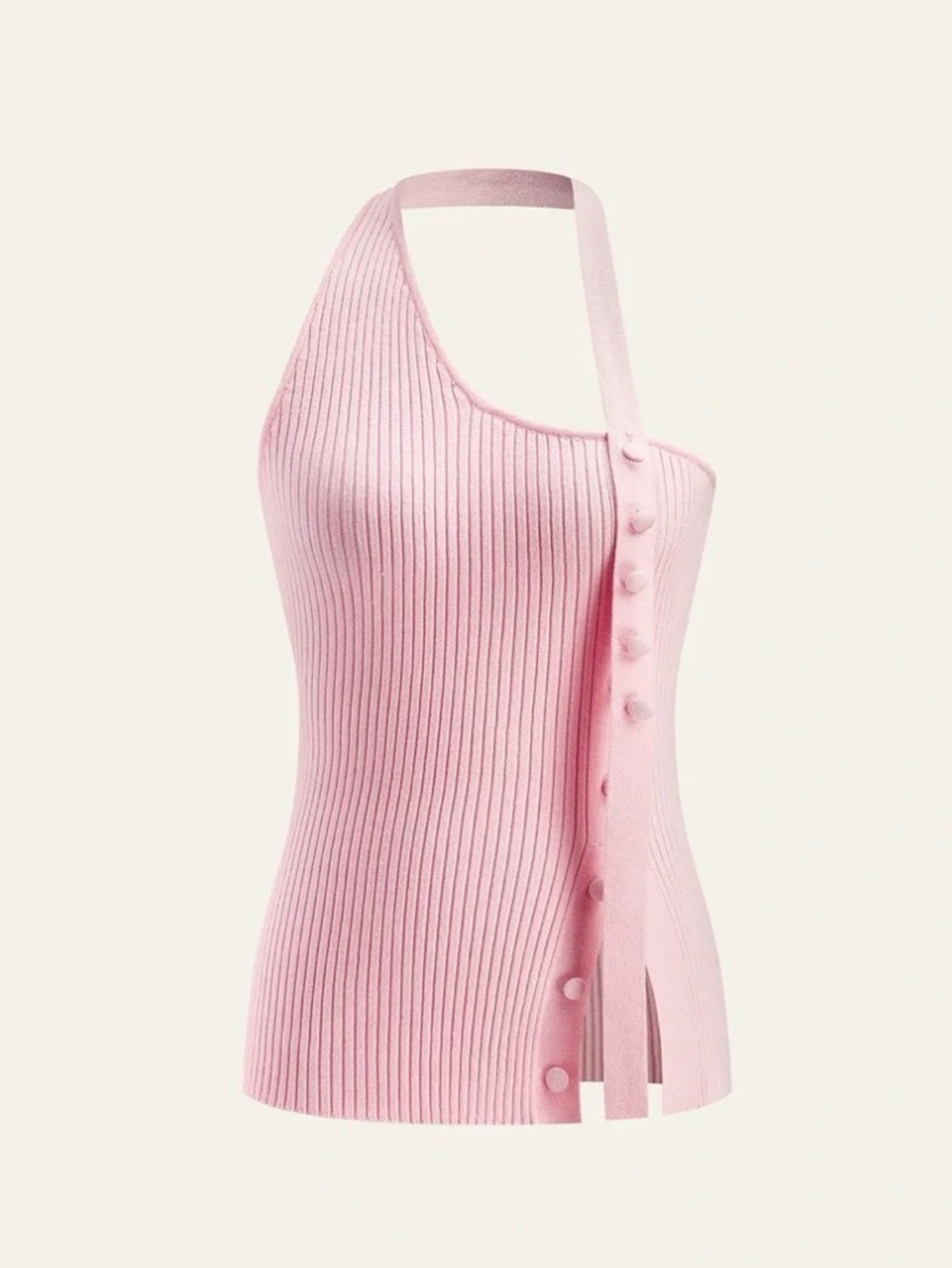 Zara Asymmetric Ribbed Halter Tank Top Pastel Pink Small
